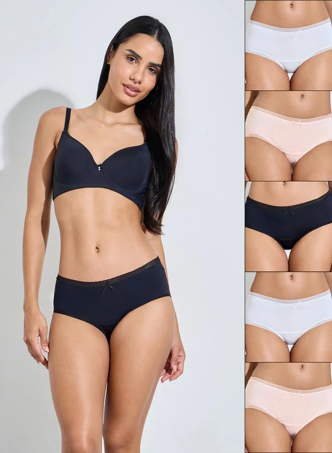 Pack Of 5 - Multi-Color Solid Bow Detail Midi Briefs
