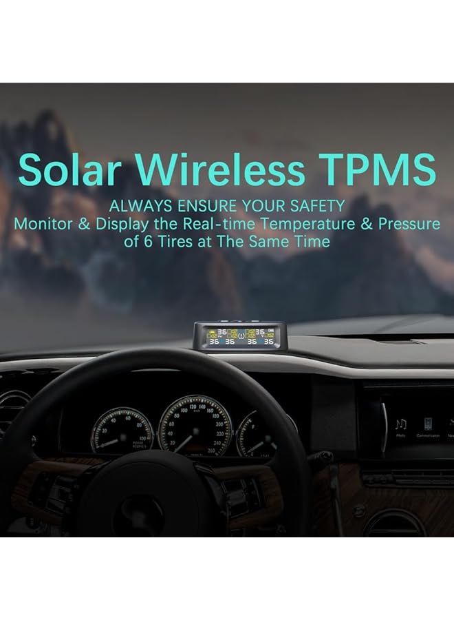 KASTWAVE Tire Pressure Monitoring System, Tpms With Solar And Usb Charger, Tpms With 6 External Sensors & 6 Alarm Modes, Lcd Display, Auto Sleep Mode, Easy To Install, For Rv, Sedan, Suv, Mpv, Etc - Image 2