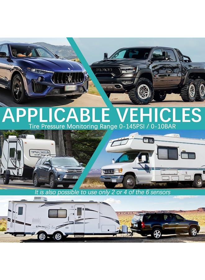 KASTWAVE Tire Pressure Monitoring System, Tpms With Solar And Usb Charger, Tpms With 6 External Sensors & 6 Alarm Modes, Lcd Display, Auto Sleep Mode, Easy To Install, For Rv, Sedan, Suv, Mpv, Etc - Image 5