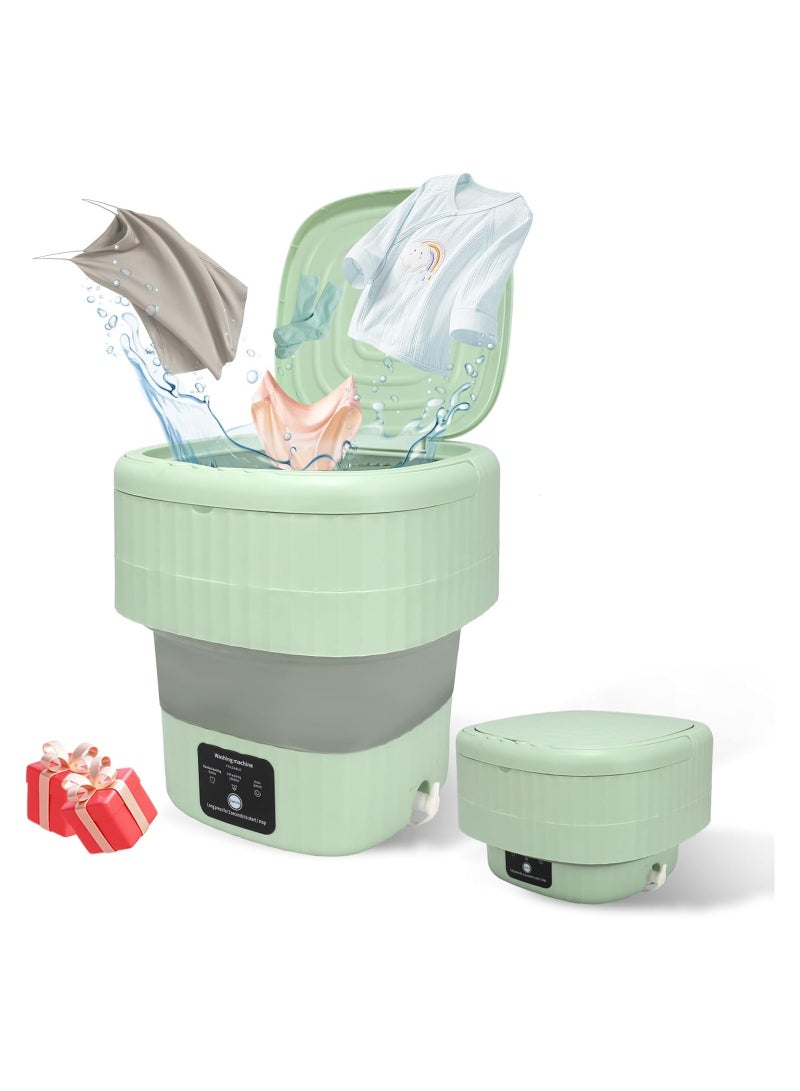 غسالة ملابس صغيرة محمولة، سعة 11 لترات، 3 أوضاع غسيل، ضوء أزرق، مثالية للملابس الداخلية والجوارب وملابس الأطفال. قابلة للطي لتوفير المساحة، مثالية للشقق والفنادق والتخييم والسفر (أخضر) - Image 1