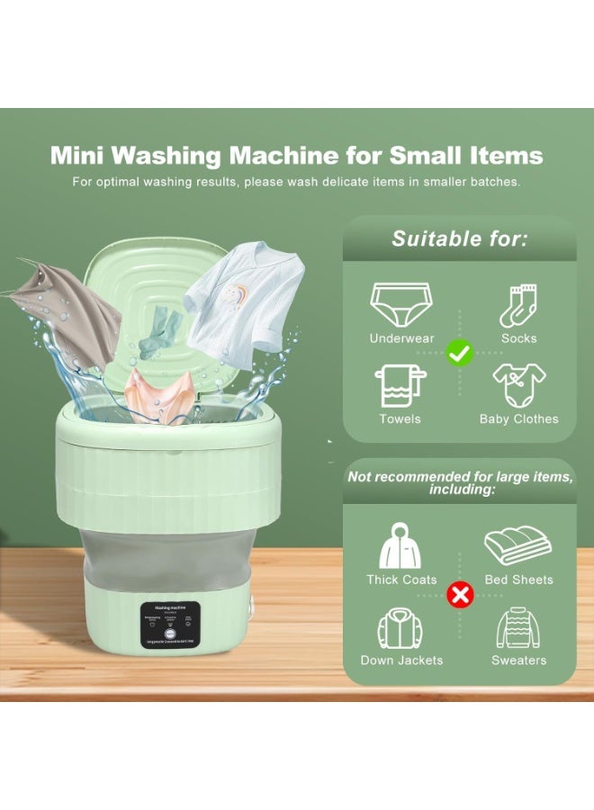 غسالة ملابس صغيرة محمولة، سعة 11 لترات، 3 أوضاع غسيل، ضوء أزرق، مثالية للملابس الداخلية والجوارب وملابس الأطفال. قابلة للطي لتوفير المساحة، مثالية للشقق والفنادق والتخييم والسفر (أخضر) - Image 3