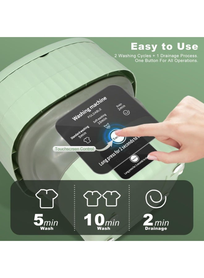 غسالة ملابس صغيرة محمولة، سعة 11 لترات، 3 أوضاع غسيل، ضوء أزرق، مثالية للملابس الداخلية والجوارب وملابس الأطفال. قابلة للطي لتوفير المساحة، مثالية للشقق والفنادق والتخييم والسفر (أخضر) - Image 4