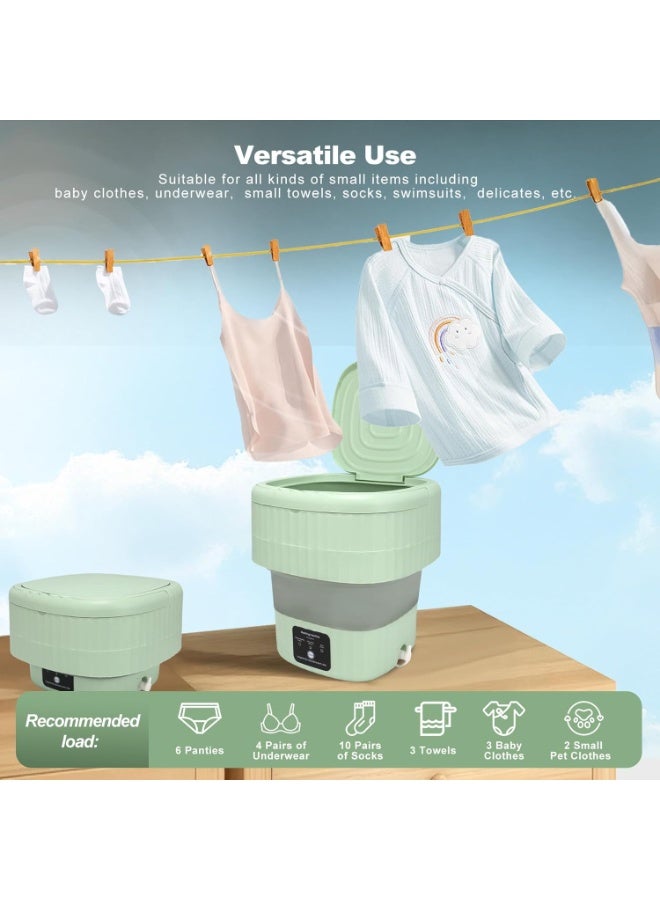 غسالة ملابس صغيرة محمولة، سعة 11 لترات، 3 أوضاع غسيل، ضوء أزرق، مثالية للملابس الداخلية والجوارب وملابس الأطفال. قابلة للطي لتوفير المساحة، مثالية للشقق والفنادق والتخييم والسفر (أخضر) - Image 2