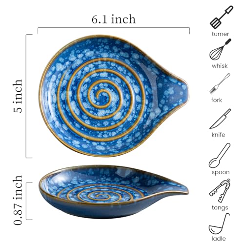 LAUCHUH Spoon Rest for Stove Top, 5” Ceramic Spoon Holder Cooking Utensil Holder for Mother's Day, Kitchen Countertops, Ladle, Cooking Spoons, Spatula, Tongs, Heat-Resistant, Starry Blue - Image 2