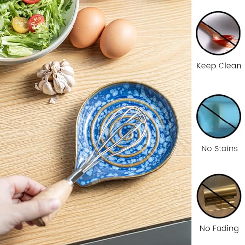 LAUCHUH Spoon Rest for Stove Top, 5” Ceramic Spoon Holder Cooking Utensil Holder for Mother's Day, Kitchen Countertops, Ladle, Cooking Spoons, Spatula, Tongs, Heat-Resistant, Starry Blue - Image 3