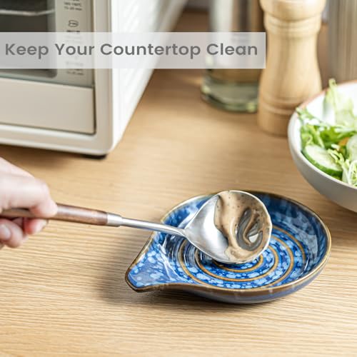 LAUCHUH Spoon Rest for Stove Top, 5” Ceramic Spoon Holder Cooking Utensil Holder for Mother's Day, Kitchen Countertops, Ladle, Cooking Spoons, Spatula, Tongs, Heat-Resistant, Starry Blue - Image 4