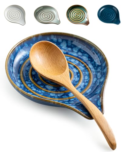 LAUCHUH Spoon Rest for Stove Top, 5” Ceramic Spoon Holder Cooking Utensil Holder for Mother's Day, Kitchen Countertops, Ladle, Cooking Spoons, Spatula, Tongs, Heat-Resistant, Starry Blue - Image 1