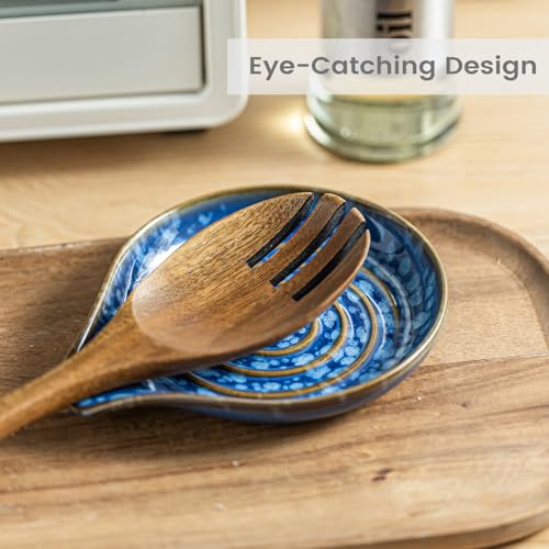 LAUCHUH Spoon Rest for Stove Top, 5” Ceramic Spoon Holder Cooking Utensil Holder for Mother's Day, Kitchen Countertops, Ladle, Cooking Spoons, Spatula, Tongs, Heat-Resistant, Starry Blue - Image 5