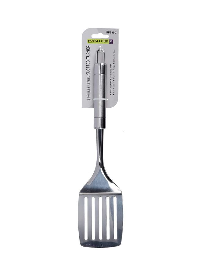 Royalford Stainless Steel Slotted Turner With Tube Handle Fish Slice Serving Spatula  RF9850 Silver 35x8x3.6cm - Image 2