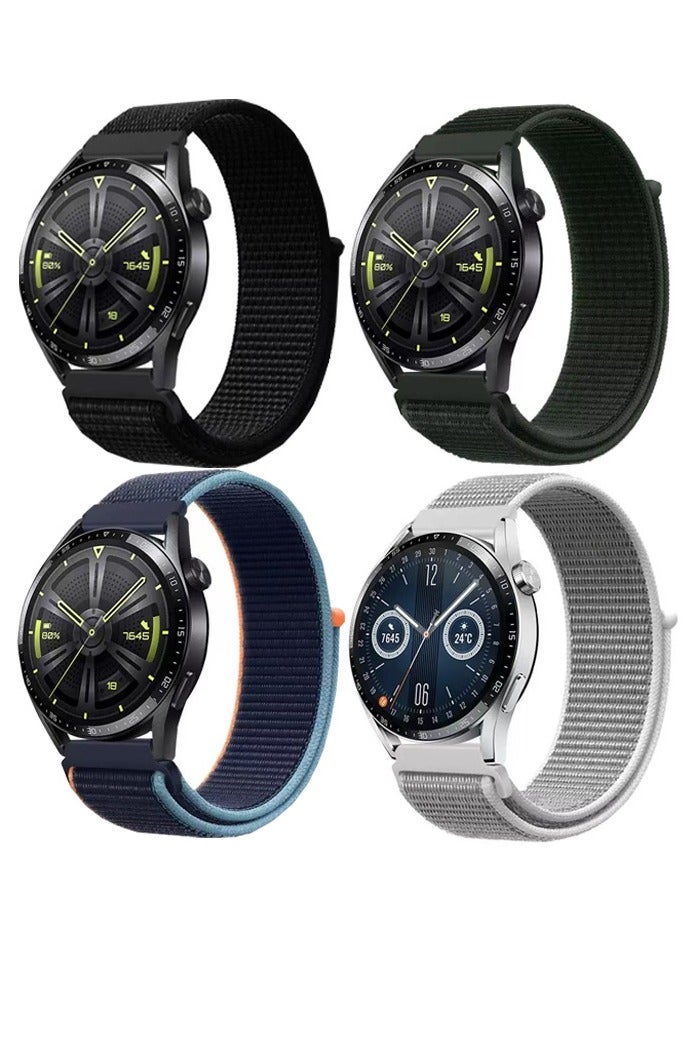 DKNG 4PCS Nylon Strap Huawei Watch GT5, GT4 46MM Nylon Strap Replacement Strap Black/Green/Deep Sea Blue/Sea North Color - Image 1