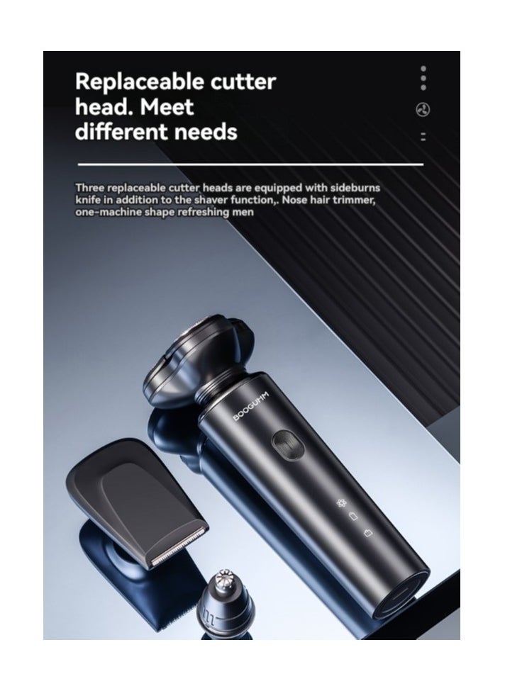 BOOGIC 3-in-1 Multifunctional Shaver - Sideburn Trimmer, Shaver, and Nose Hair Trimmer; IPX7 Waterproof; Intelligent Anti-Pinch; Type-C Fast Charging; 3D Floating Blades; 60-Minute Runtime.  - Image 3