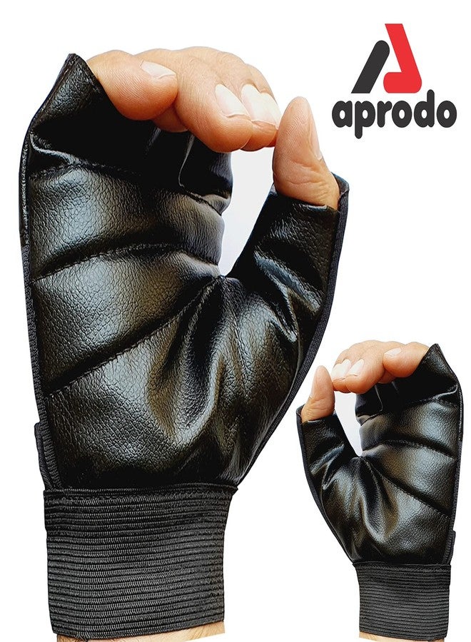 Aprodo Beginner Gym Gloves with Wrist Support Strap | 1 Pair - Free Size (Black) | Fitness Gloves with Leather Foam Fabric | Wrist Band for Dumbbell, Exercise & Gym Workout - Image 4