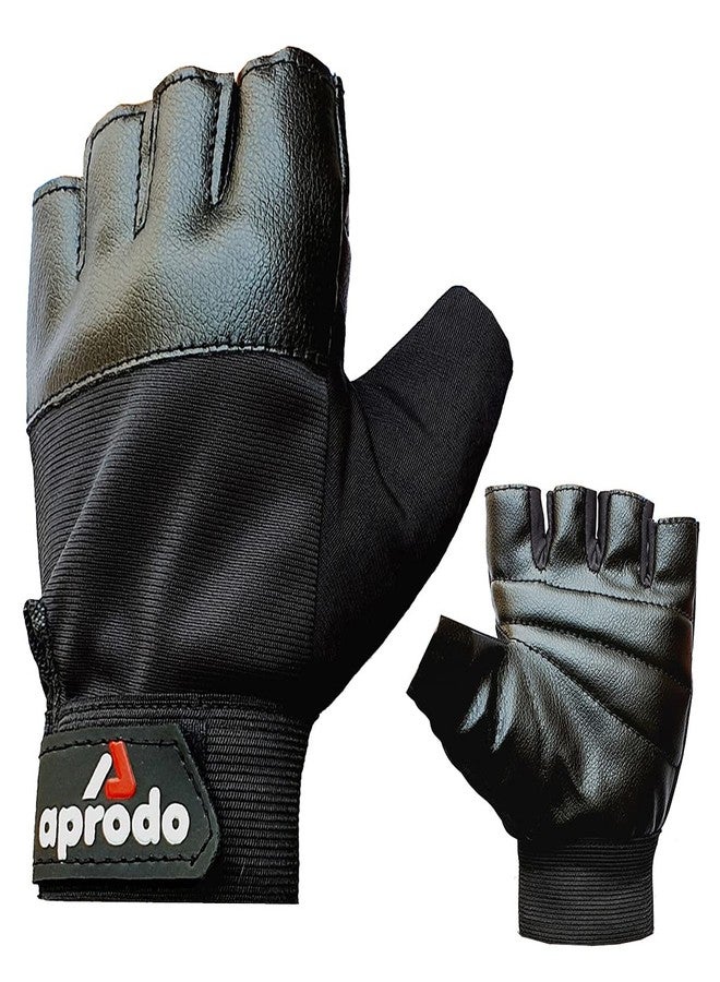Aprodo Beginner Gym Gloves with Wrist Support Strap | 1 Pair - Free Size (Black) | Fitness Gloves with Leather Foam Fabric | Wrist Band for Dumbbell, Exercise & Gym Workout - Image 1