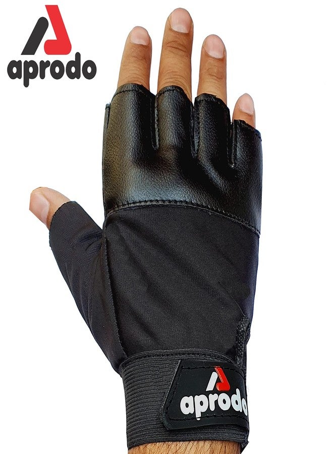 Aprodo Beginner Gym Gloves with Wrist Support Strap | 1 Pair - Free Size (Black) | Fitness Gloves with Leather Foam Fabric | Wrist Band for Dumbbell, Exercise & Gym Workout - Image 5