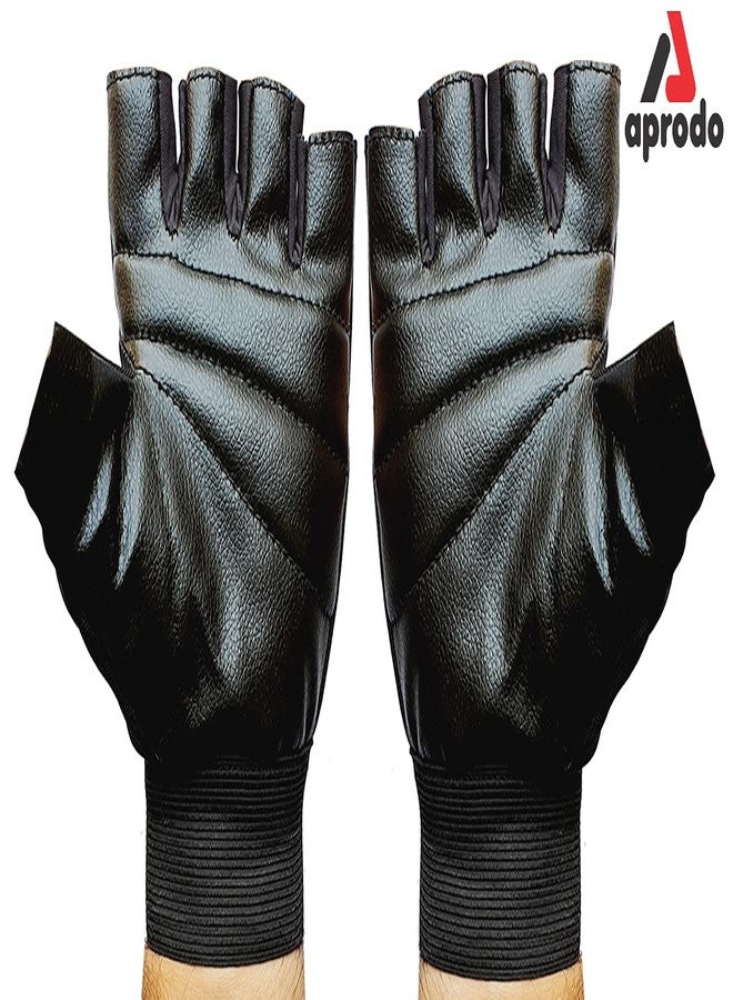 Aprodo Beginner Gym Gloves with Wrist Support Strap | 1 Pair - Free Size (Black) | Fitness Gloves with Leather Foam Fabric | Wrist Band for Dumbbell, Exercise & Gym Workout - Image 2