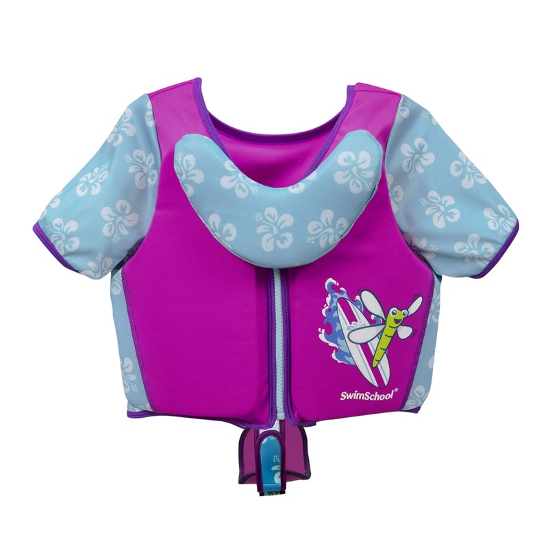 SwimSchool Swim Trainer - Small/Medium - Swim Vest with Shoulder Sleeves, Adjustable Safety Strap, and Removable Chin-Up Collar -Pink/Aqua - Image 5