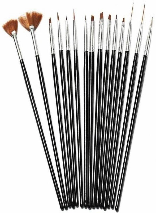 Gugzy® 15 Pcs Nail Art Design Painting Polish Brushes Dotting Drawing Pen Manicure Pedicure Tool Set (Black Silver) - Image 1