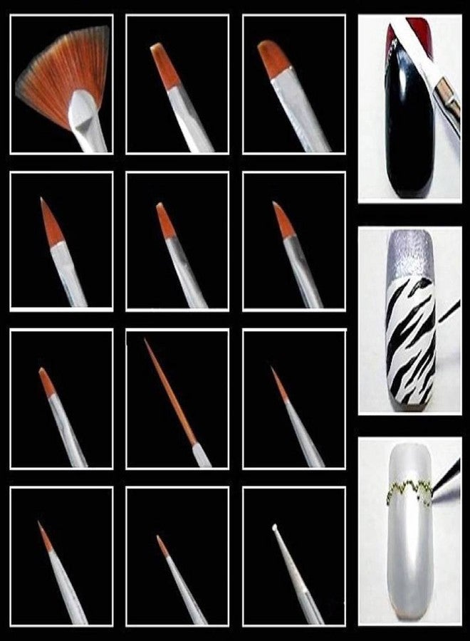 Gugzy® 15 Pcs Nail Art Design Painting Polish Brushes Dotting Drawing Pen Manicure Pedicure Tool Set (Black Silver) - Image 2
