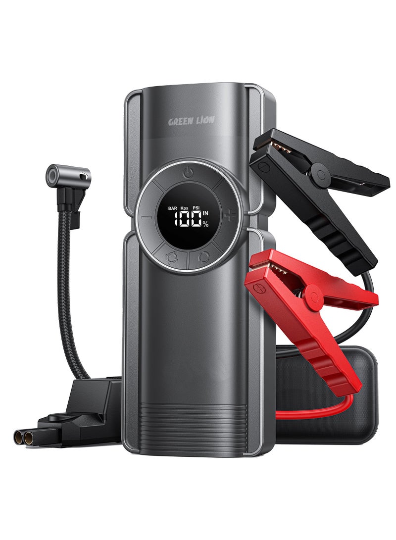 GREEN LION Portable Jump Starter with Air Compressor / 10000mAh Battery /Smart Jumper with Air Pump and LED Display - Black  - Image 1