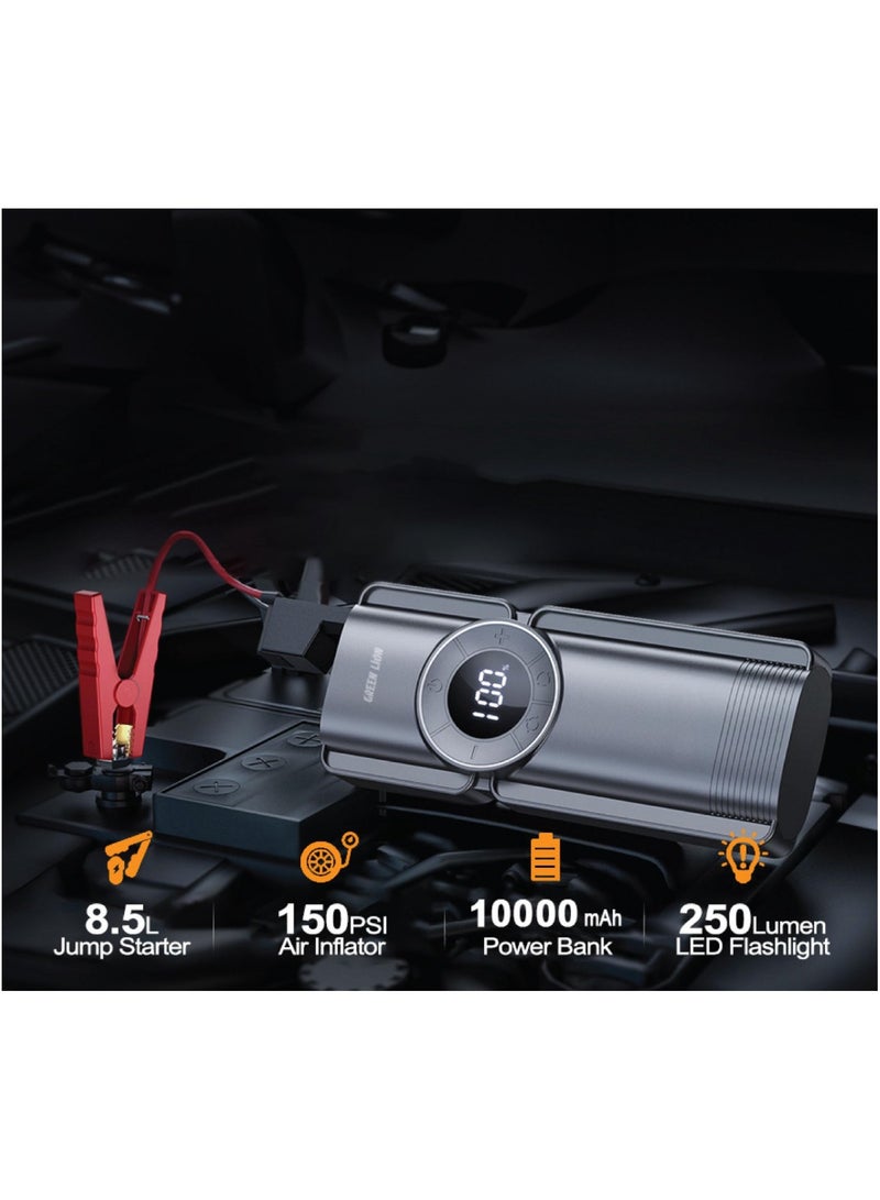 GREEN LION Portable Jump Starter with Air Compressor / 10000mAh Battery /Smart Jumper with Air Pump and LED Display - Black  - Image 2