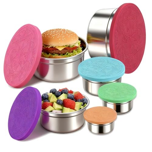 YJSLICT 6 Pack Stainless Steel Lunch Containers with Lids Set, Round Nesting Snack Container (Size 38, 24, 12, 6, 4, 2oz), Metal Salad Containers for Lunch, Picnic, Home, Travel - Image 1