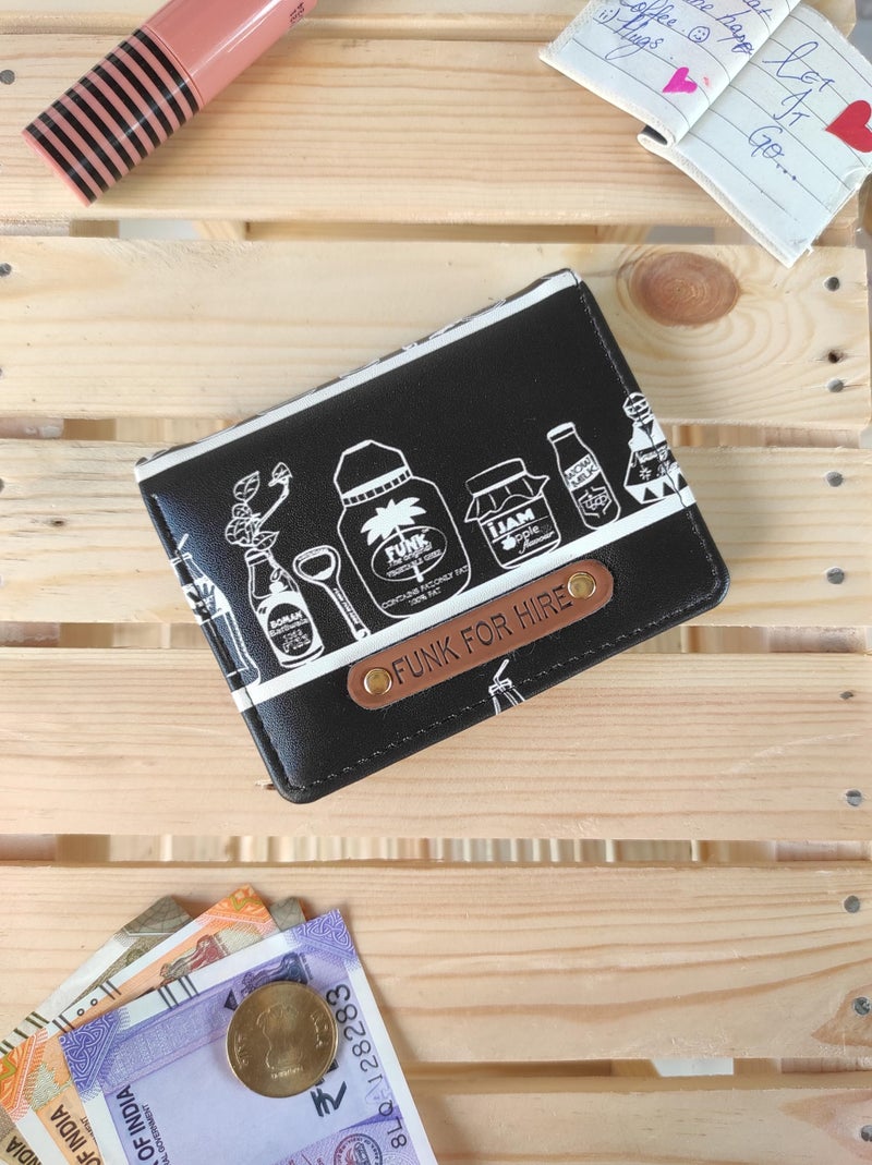 Funk For Hire Black & White Printed Leatherette Card Holder Wallet for Men & Women, Compact Bifold Design with Coin Pocket, 6 Card Slots, Cash Compartment, Made in India - Image 5