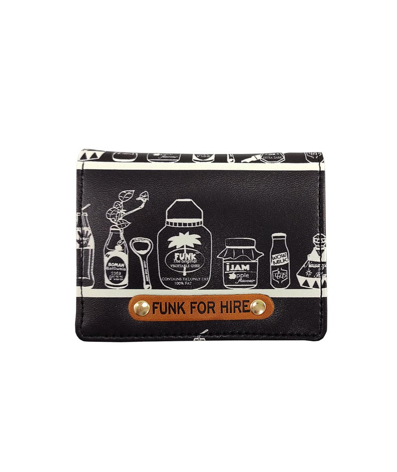 Funk For Hire Black & White Printed Leatherette Card Holder Wallet for Men & Women, Compact Bifold Design with Coin Pocket, 6 Card Slots, Cash Compartment, Made in India - Image 1