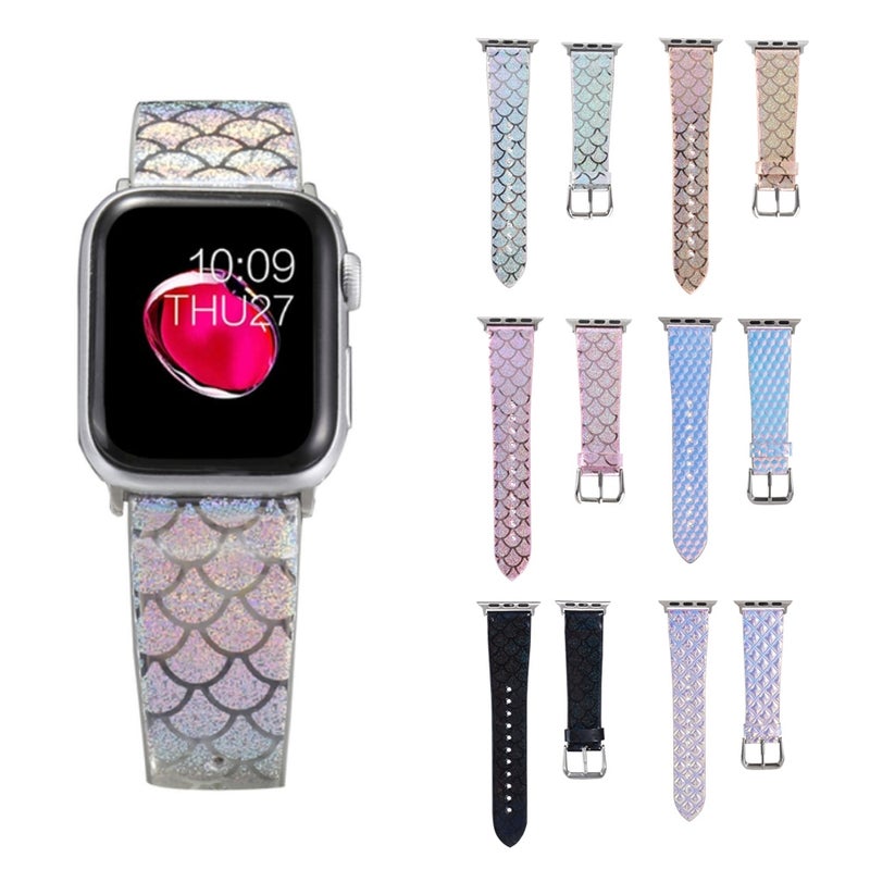 For Apple Watch 5 & 4 44mm / 3 & 2 & 1 42mm Discolor Glitter Fish Scale Texture Watch Band(Rose Pink)