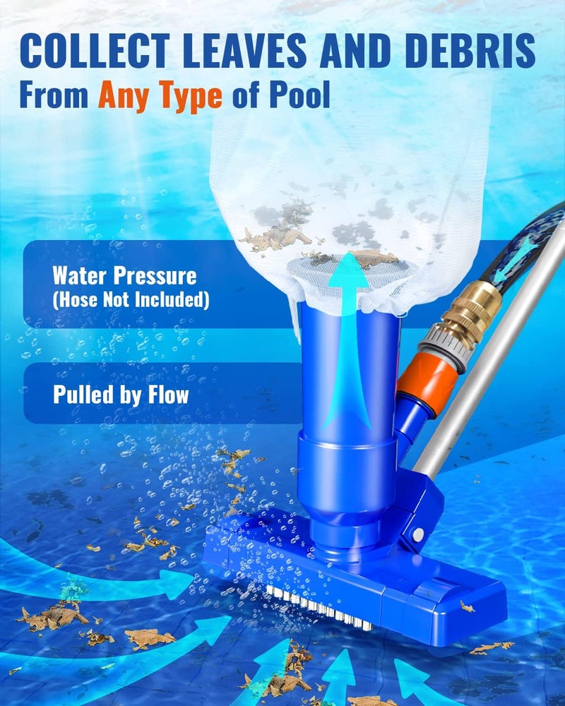 EGIFI Portable Pool Vacuum for Above Ground/Inground Pool, Pool Cleaner Vacuum with 3 Scrub Brushes, Pool Leaf Vacuum & Nylon Mesh Net, Pool Cleaners for Swimming Spa Fountain Pond Hot Tub, Navy Blue - Image 5