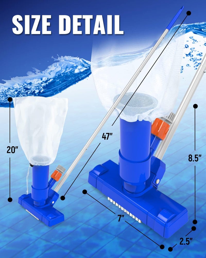 EGIFI Portable Pool Vacuum for Above Ground/Inground Pool, Pool Cleaner Vacuum with 3 Scrub Brushes, Pool Leaf Vacuum & Nylon Mesh Net, Pool Cleaners for Swimming Spa Fountain Pond Hot Tub, Navy Blue - Image 4