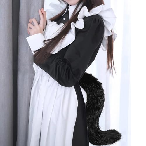 hbbhml Faux Fur Fox Mask Wolf Cat Fluffy Tail and Leather Necklace Set Halloween Party Costume Accessory - Image 4