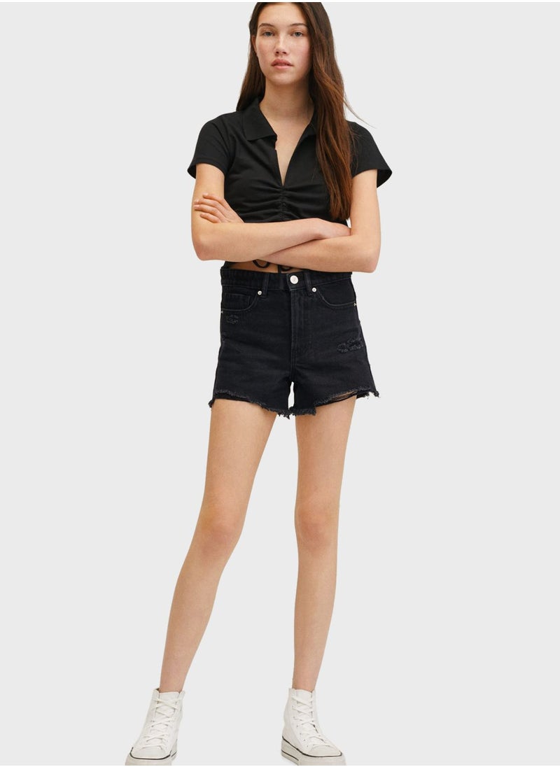 MANGO - Kids Rinse Distressed Denim Shorts - Image 1