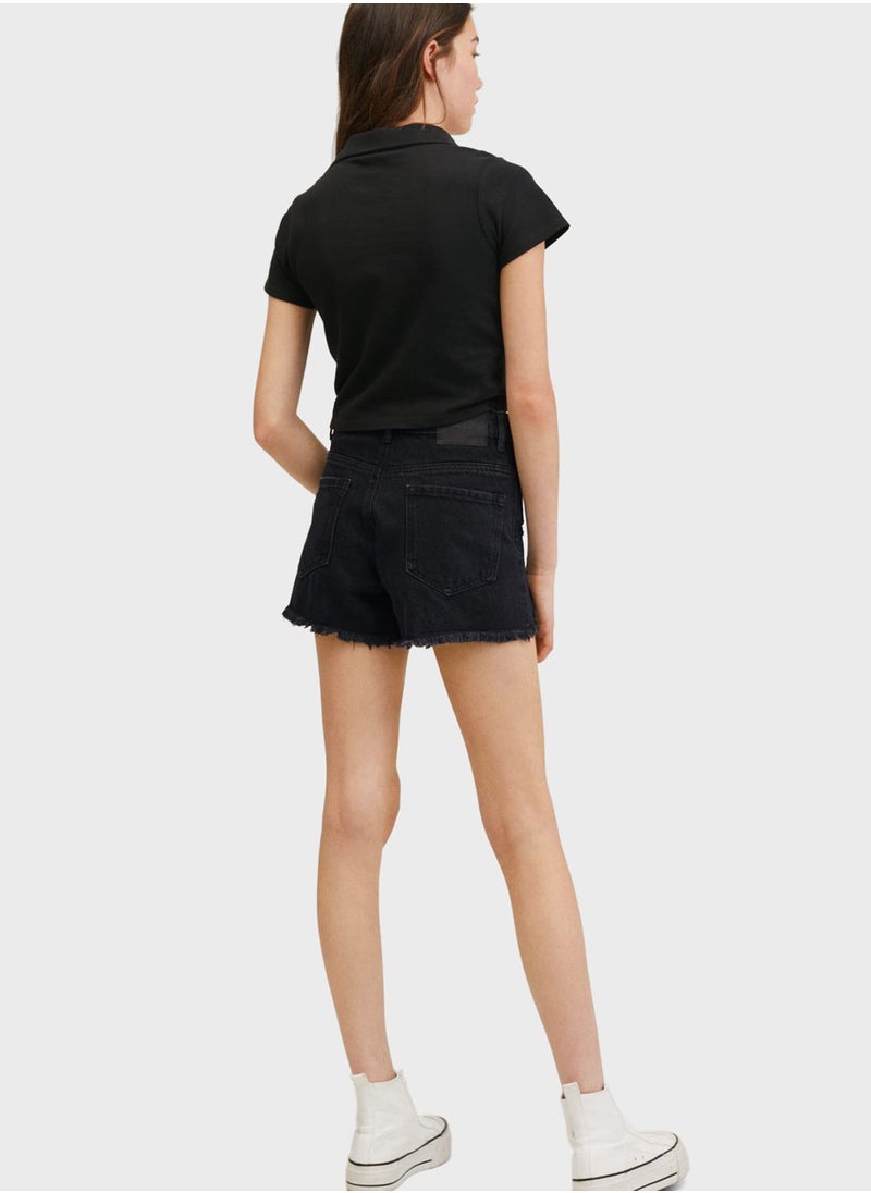 MANGO - Kids Rinse Distressed Denim Shorts - Image 1