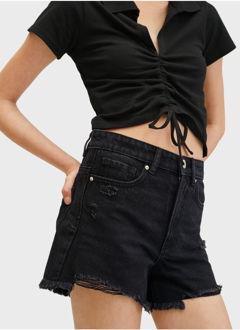 MANGO - Kids Rinse Distressed Denim Shorts - Image 1