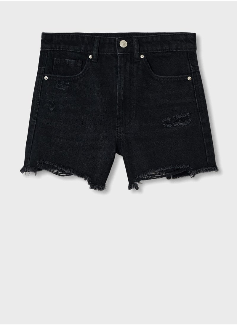 MANGO - Kids Rinse Distressed Denim Shorts - Image 1