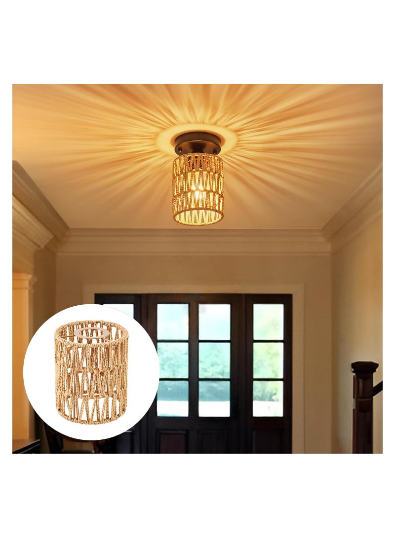 SYOSI 2 Pack Rattan Lamp Shade, Retro Small Wicker Lamp Shade Replacement,Woven Pendant Light Lampshade Cover for Chandelier, Lamp Holder, Ceiling Fan Light Bulb, Pendant Light, Floor Lamps, 4.9x6.3inch - Image 2