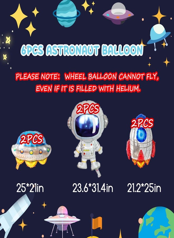 KHC-KHF Astronaut-Balloons 6PCS Astronaut UFO Rocket Foil Balloons Space Party Decorations for Baby Shower Universe Space Themed Birthday Party Decor for Kids - Image 3