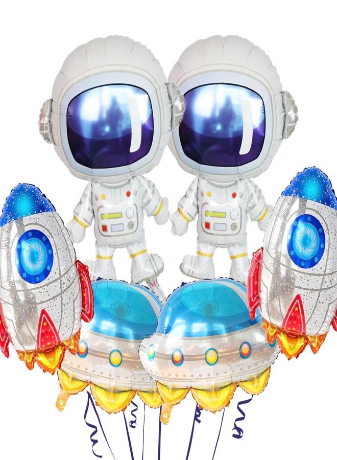 KHC-KHF Astronaut-Balloons 6PCS Astronaut UFO Rocket Foil Balloons Space Party Decorations for Baby Shower Universe Space Themed Birthday Party Decor for Kids - Image 1