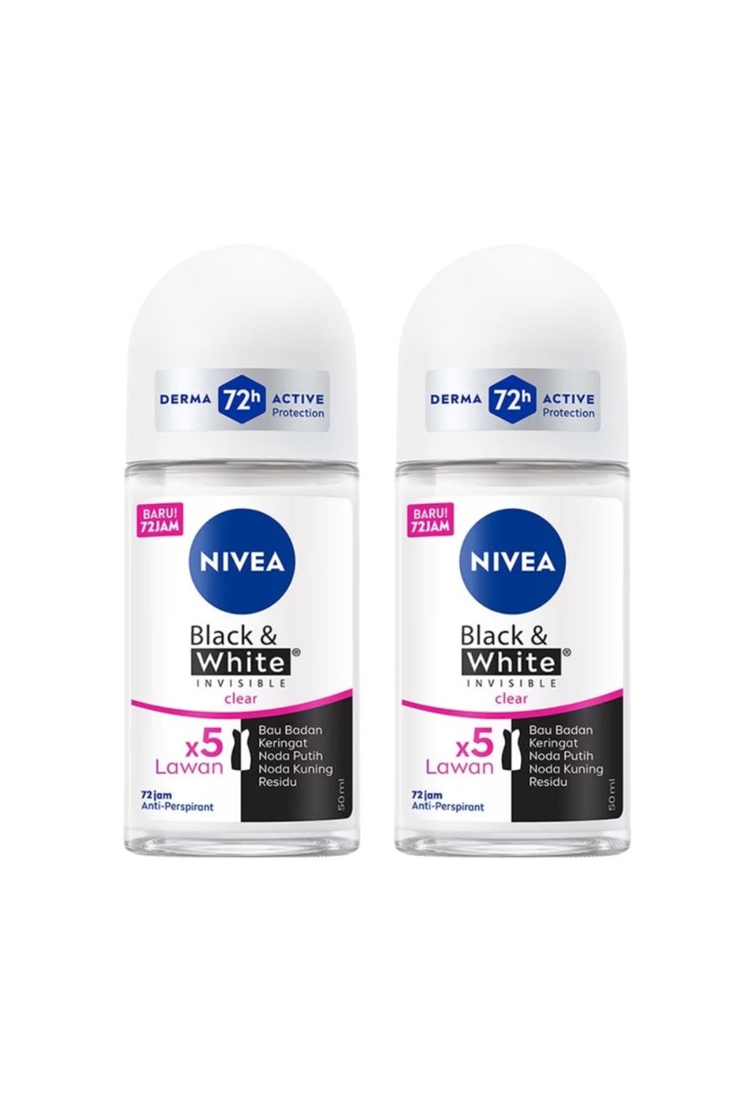 نيفيا مزيل عرق رول أون للأسود والأبيض شفاف غير مرئي يدوم 72 ساعة 50 مل (عبوة من قطعتين) - Image 1