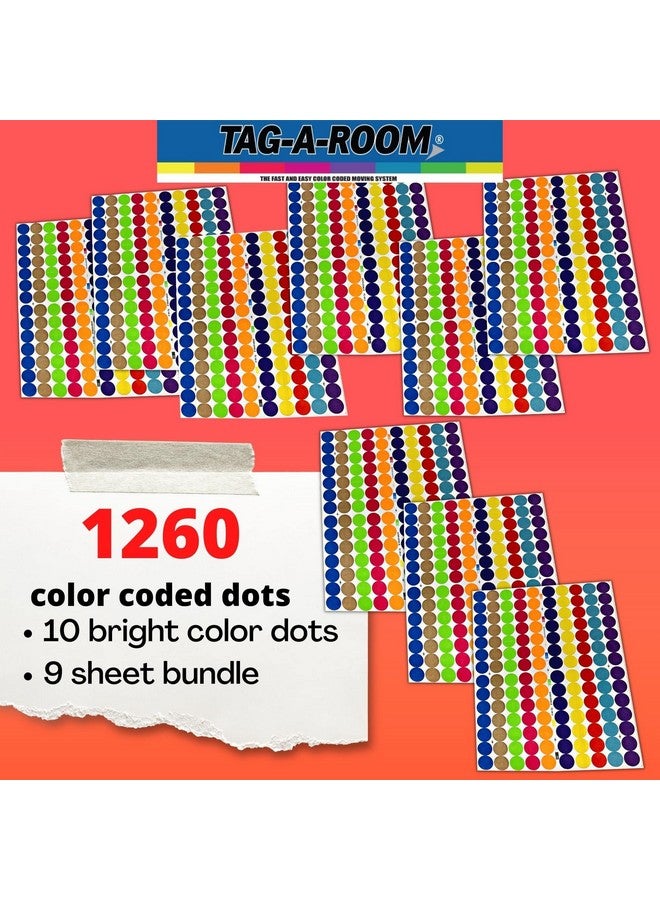 تاج-أه-روم ملصقات نقاط ملونة من Tag-A-Room، 1260 ملصقًا دائريًا بنقاط ملونة، مقاس 3/4 بوصة، للمكاتب والفصول الدراسية والورق وما إلى ذلك، 10 ألوان زاهية، ورقة مقاس 8 1/2 بوصة × 11 بوصة - Image 3