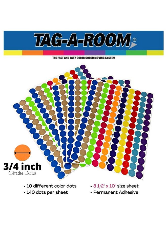 تاج-أه-روم ملصقات نقاط ملونة من Tag-A-Room، 1260 ملصقًا دائريًا بنقاط ملونة، مقاس 3/4 بوصة، للمكاتب والفصول الدراسية والورق وما إلى ذلك، 10 ألوان زاهية، ورقة مقاس 8 1/2 بوصة × 11 بوصة - Image 4
