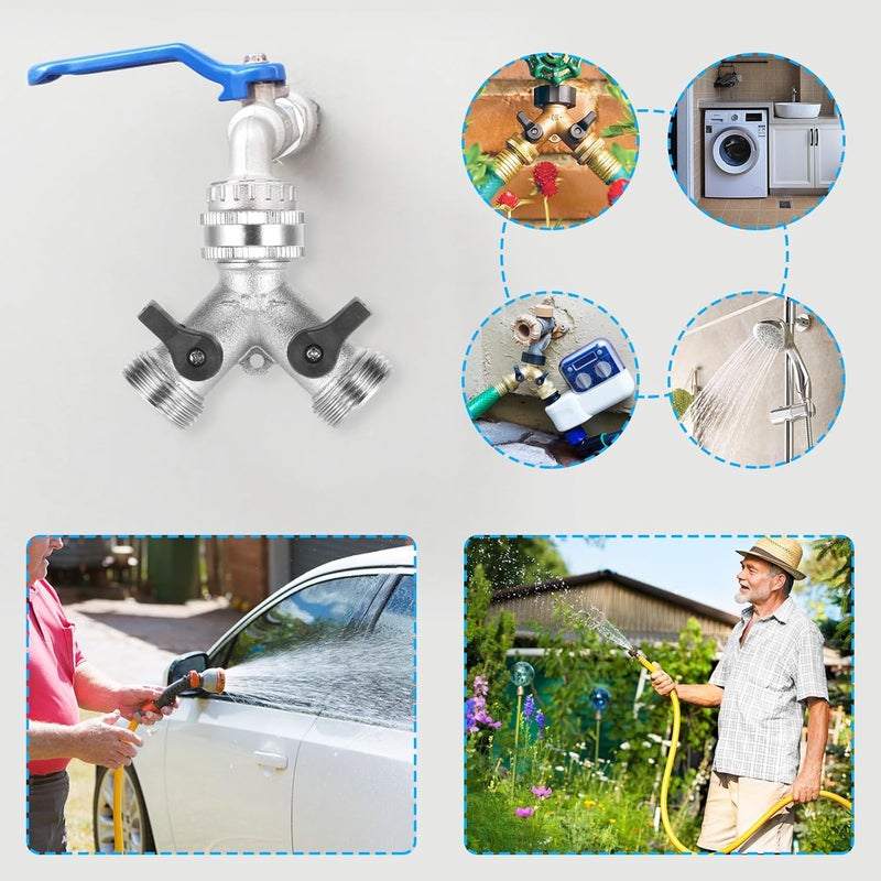 Zocipro موزع خرطوم ثنائي الاتجاه، صمام Y مقاس 3/4 بوصة، موصل خرطوم حديقة من النحاس الأصفر، قطعة Y لغسالة الملابس للاستخدام الخارجي، الحديقة، الفناء، العشب، المطبخ (فضي) - Image 2
