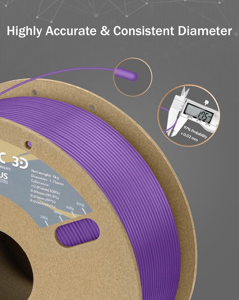 DURAMIC 3D PLA+ Filament 1.75mm 1Kg Purple, PLA Plus Filament 1Kg Spool(2.2lbs) Tougher and Stronger, Dimensional Accuracy Probability +/- 0.02mm - Image 3