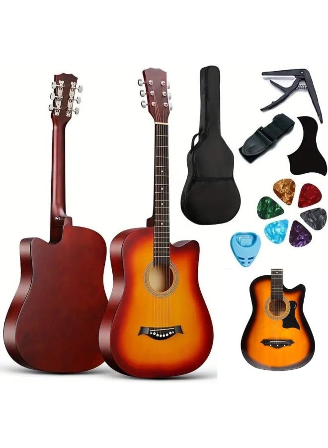 MegArya Glossy Acoustic Guitar 38 Inch Beginner Combo With Bag, Capo, Picks, Pick Guard, Pick Holder And Strap - Image 1