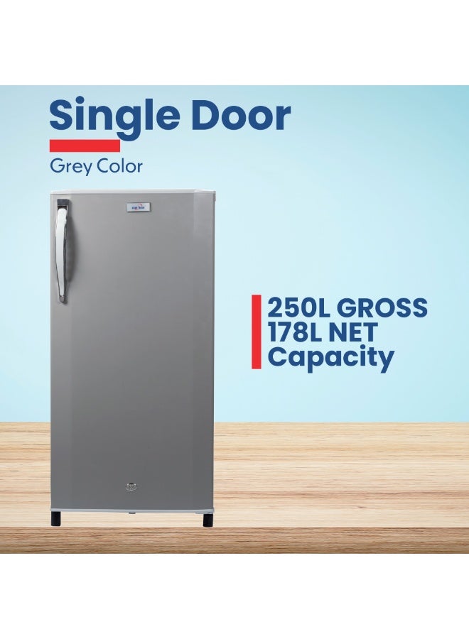 STAR TRACK 250L Gross / 178L Net capacity Single Door Refrigerator, Lock and Key, Led Light, Glass Shelf, Fridge Basket, Adjustable Thermostat, Adjustable Feet, R600a, Manual Defrost, Hinged Single Door, Dark Grey, ST-FRG-250L RF ST-FRG-250L Grey - Image 3