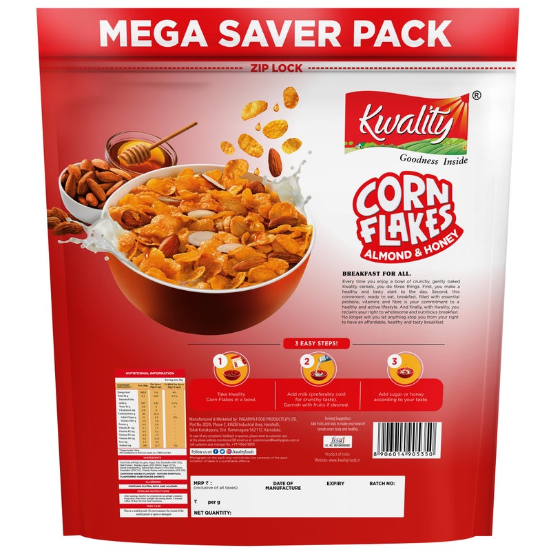 Kwality Corn Flakes with Almond & Honey 1kg | Made with Golden Corns | 99% Fat-Free | High in Protein, Zero Cholesterol | Healthy Breakfast Cereal - Image 5