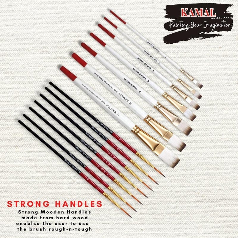 KAMAL Combo of Artist Quality Detail and Script Liner Set of 7 in Synthetic Taklon and Flat Artist Quality Painting Brush White/Set of 7 in Synthetic Taklon - Image 2