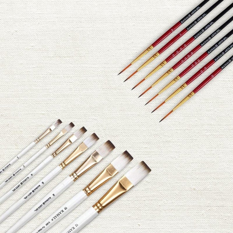 KAMAL Combo of Artist Quality Detail and Script Liner Set of 7 in Synthetic Taklon and Flat Artist Quality Painting Brush White/Set of 7 in Synthetic Taklon - Image 5