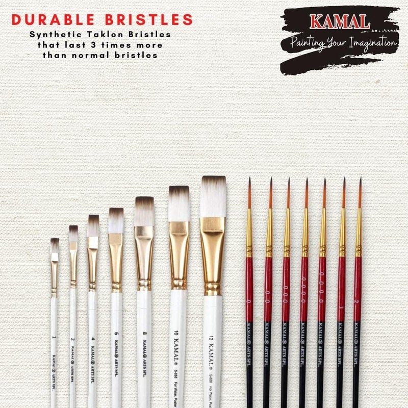 KAMAL Combo of Artist Quality Detail and Script Liner Set of 7 in Synthetic Taklon and Flat Artist Quality Painting Brush White/Set of 7 in Synthetic Taklon - Image 3