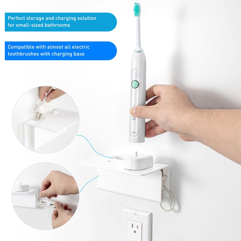 OAPRIRE Electric Toothbrush Holder for Bathroom, Acrylic Electric Toothbrush Holder Wall Mounted Come with Cable Organizer, Saving Space and Convenient Charging - White - Image 3